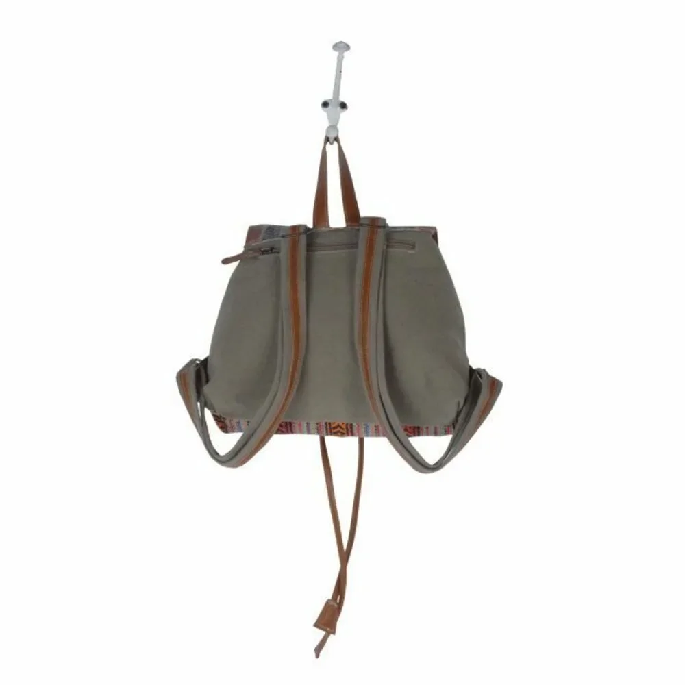 Myra Bag Handmade Backpack Upcycled Canvas & Cowhide Leather